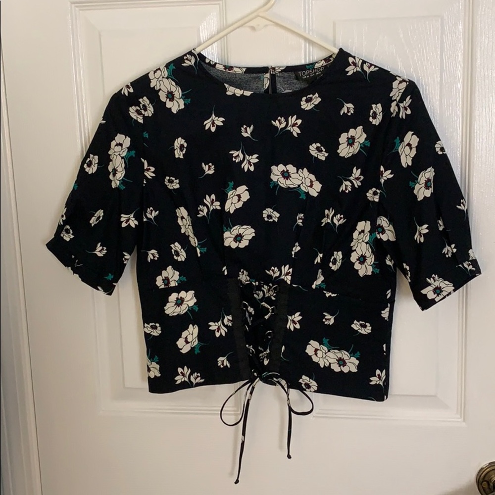 Topshop Black Floral Blouse
